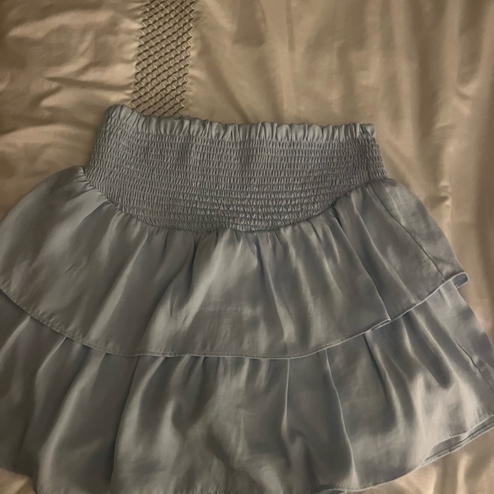 Altar'd State Gray Bubble Mini Skirt with Smocked Tiered Design